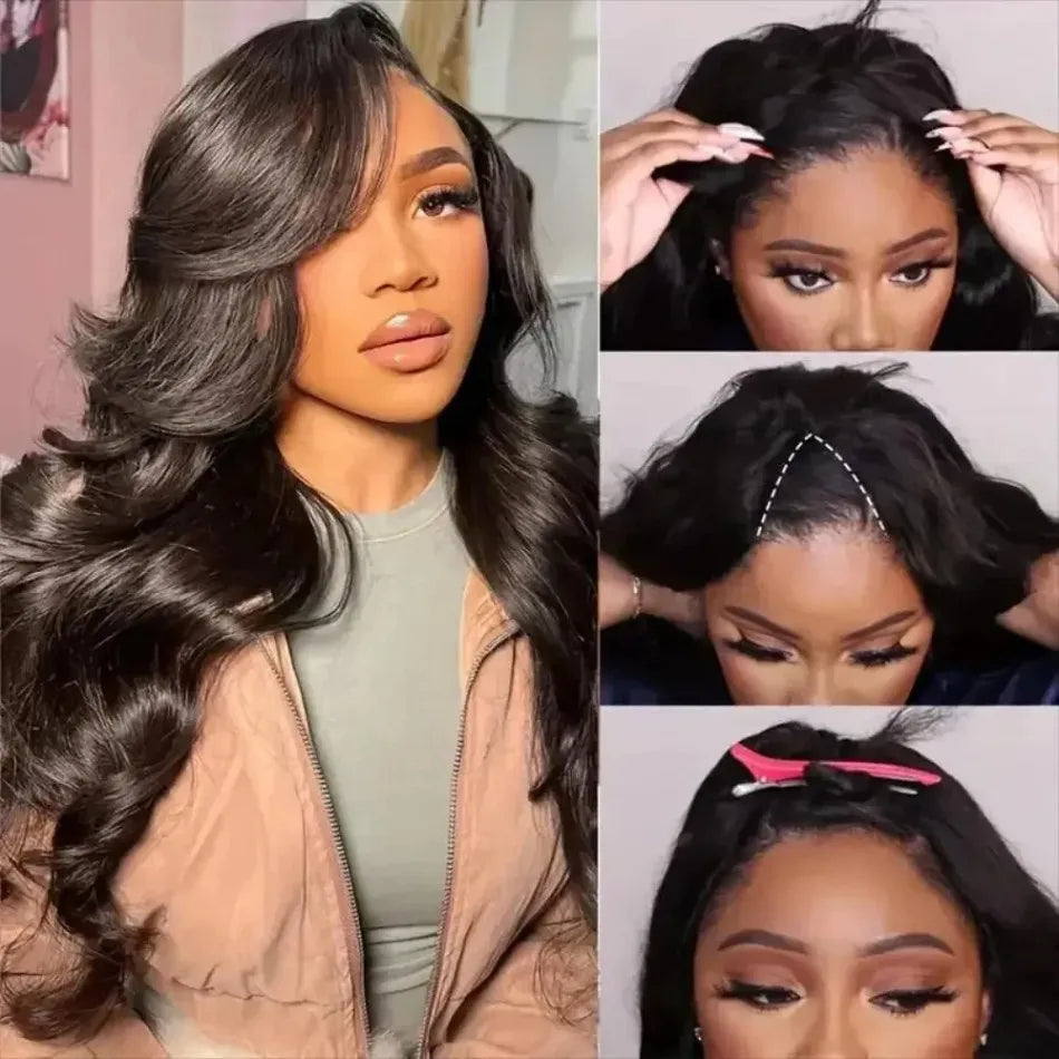 3x1 Middle Part Lace Wig Body Wave Wigs Natural Human Hair Wig with Bangs for Women 200% Density