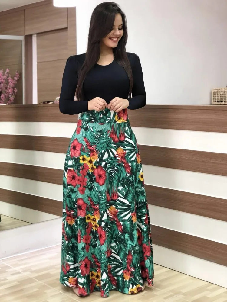 flower color matching dresses, long dresses, for women's