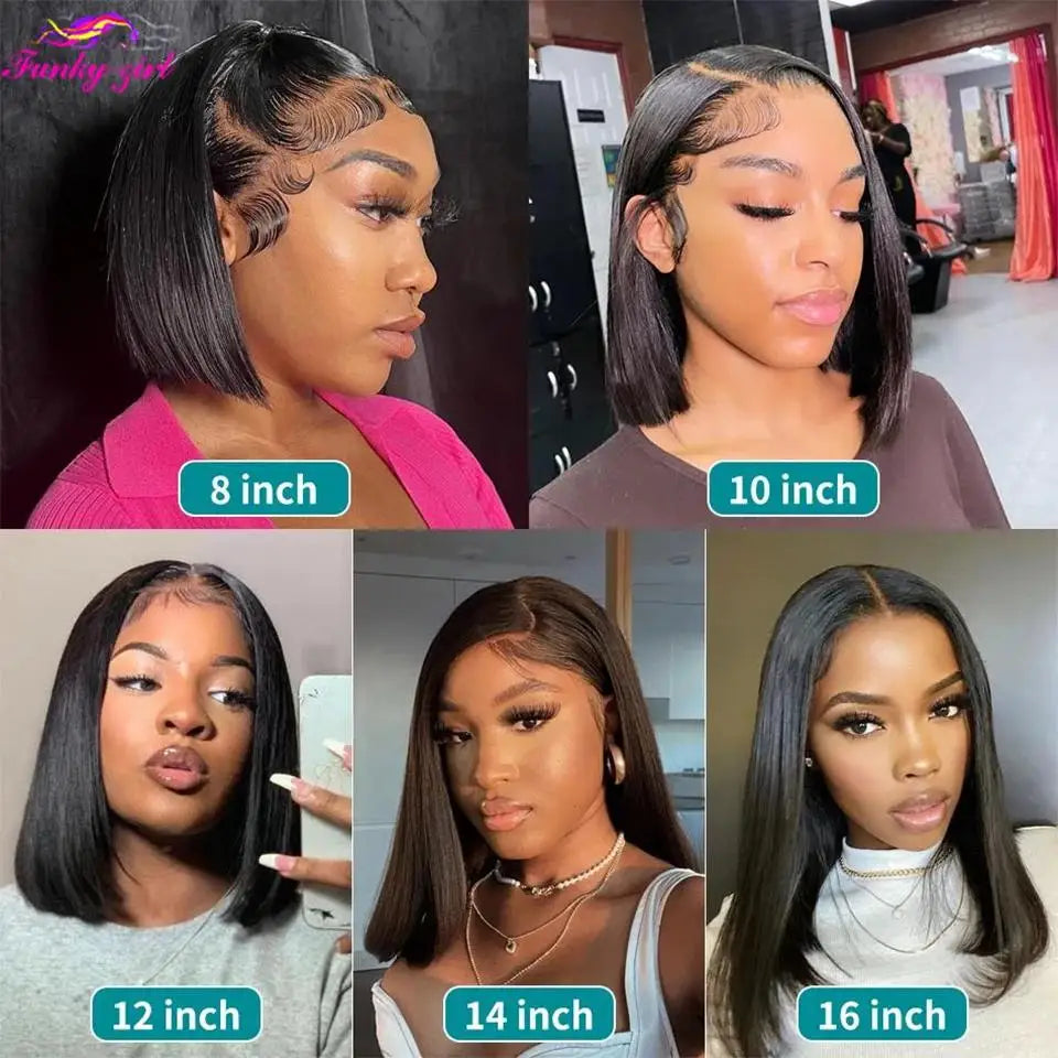 13x4 Straight Lace Frontal Bob Wig 8-14 Inches Pre Plucked 100% Real Human Hair Wigs Brazilian Remy Bone Straight