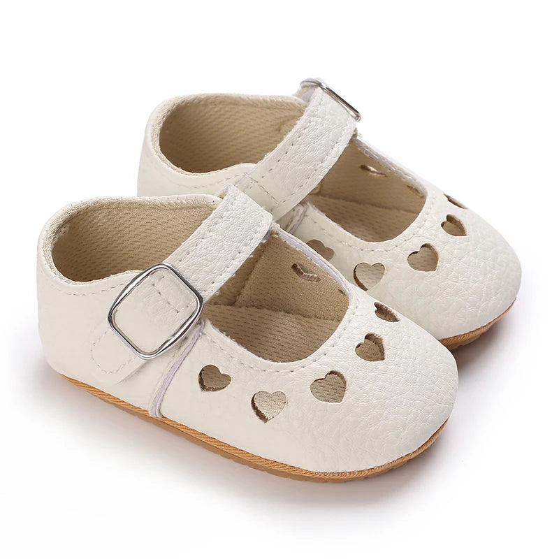 Newborn Princess Shoes Soft Leather Anti Slip Rubber Sole Baby Shoes White Girls Shoes