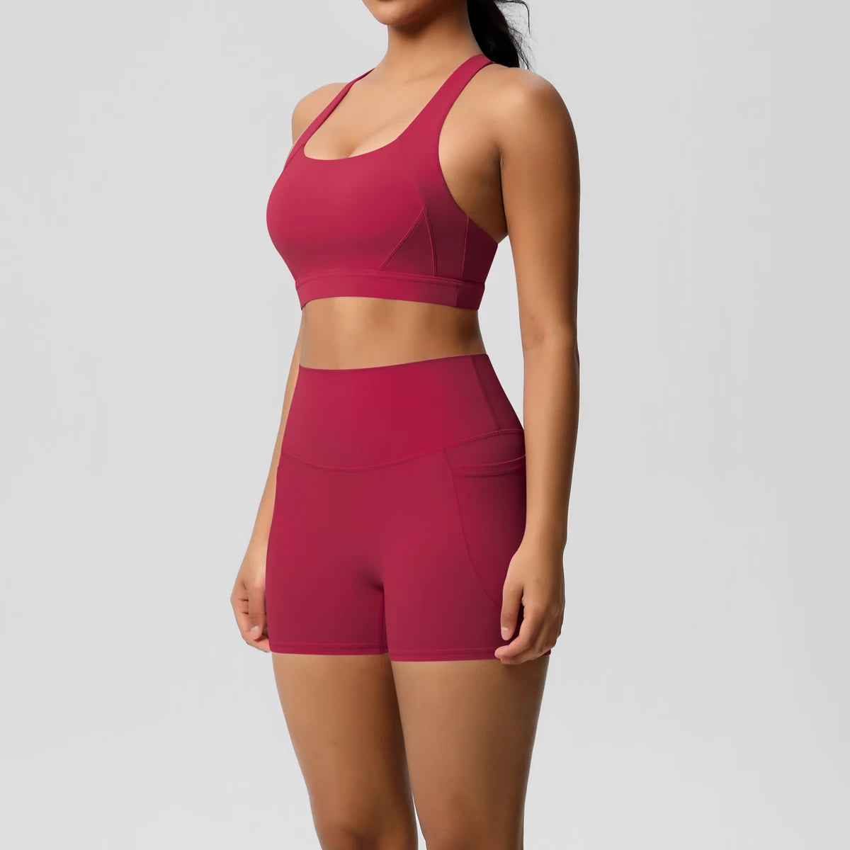 2PCS Sets Sportswear With Pocketed Yoga Suits For Women Sports Shorts Crossover Bra Gym Leggings