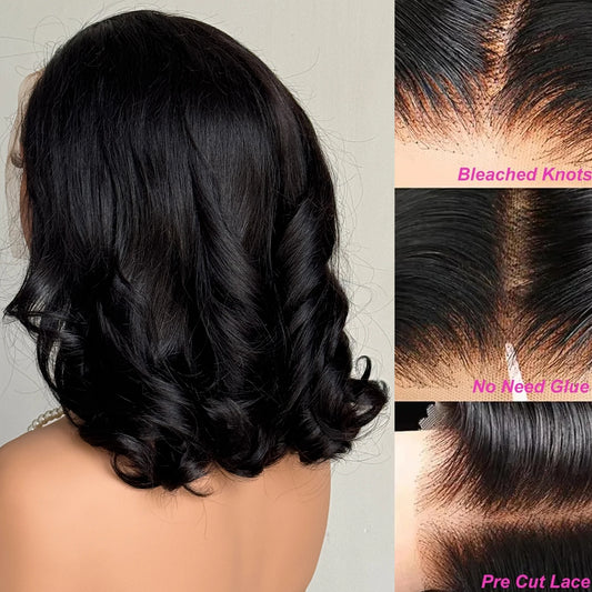 Short Body Wave Bob Wig 13x4 Transparent Lace Frontal Wig 100% Human Hair Brazilian Pre Plucked Wigs For Women 250% Density