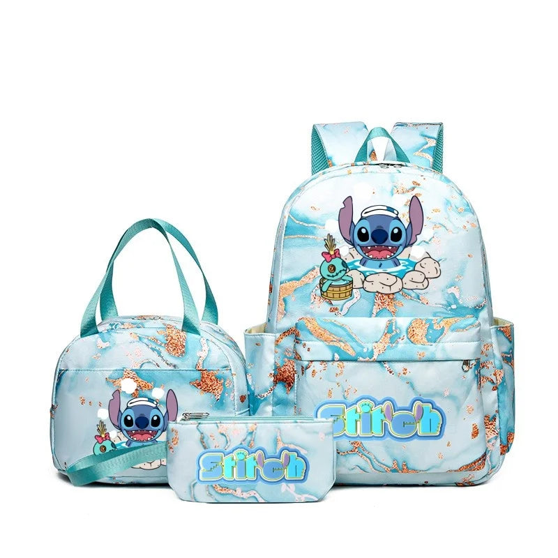 3Pcs Stitch Print Backpack Set, With Tote and Pouch, Large Capacity Lightweight And Pouch