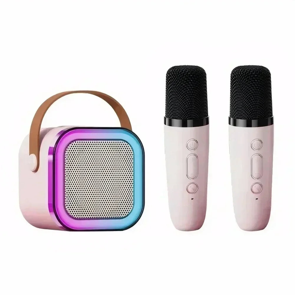 K12 Wireless Bluetooth Speaker Multifunction with 2 Microphone RGB Portable Music Player Karaoke Machine for Child Home Gift