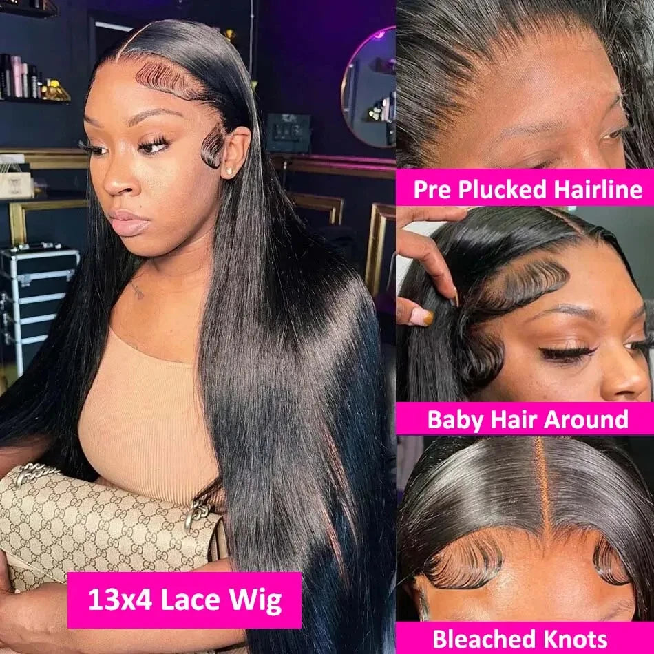 13x6 Human Hair Straight Lace Front Wigs 13x4 Natural Brazilian Transparent