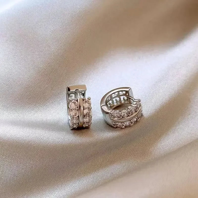 Gold Color Plated Stainless Steel Round Circle Earrings for Women Fashion Cubic Zirconia Hoop Earrings Jewelry Pendientes Mujer