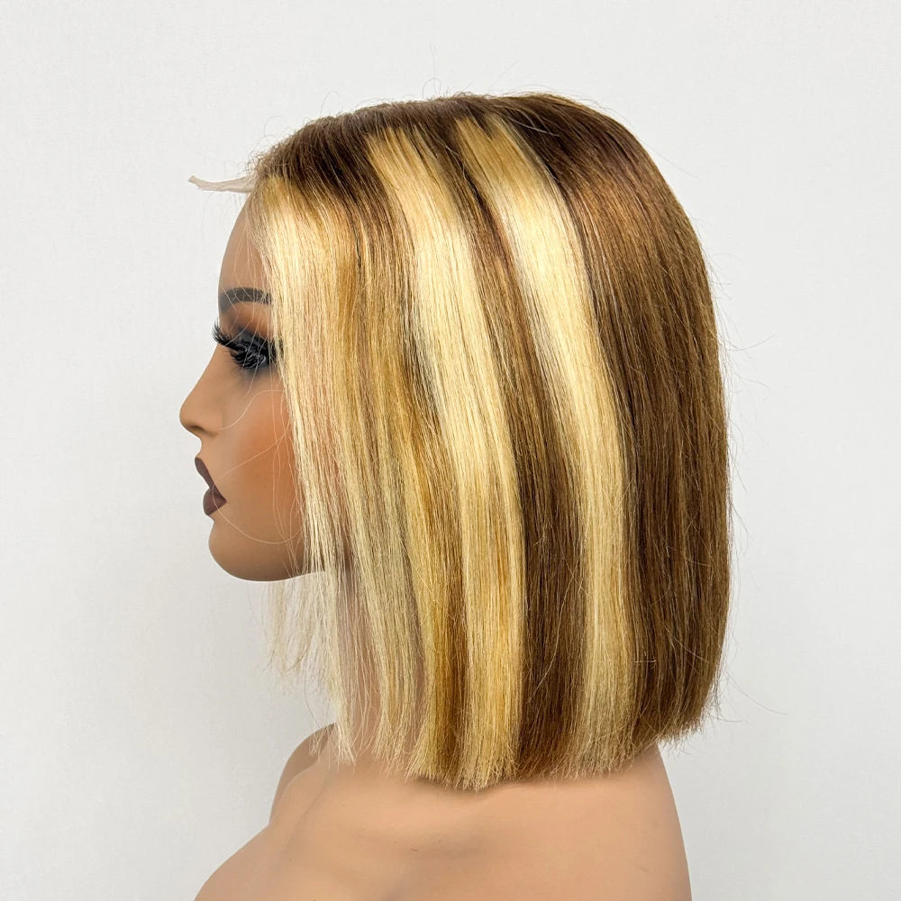 Double Drawn Bone Straight 100% Human Hair Wig 2x6 Lace Clsoure Colored 250% Density Short Bob Remy Hair Wigs for Black Women