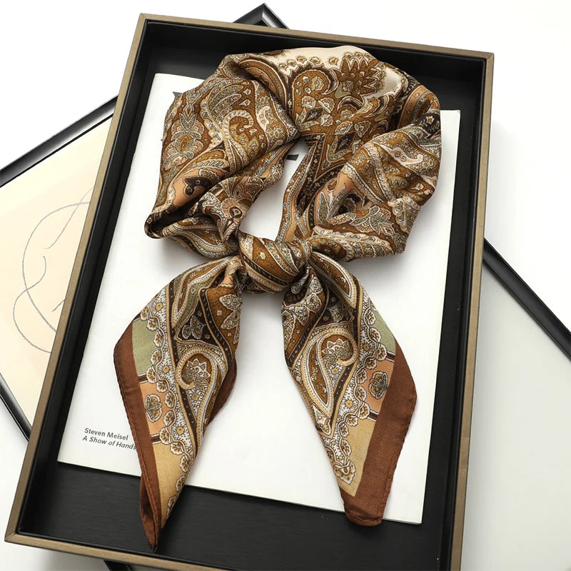 New Fashion 70X70cmPrinted Women's Scarf Pashmina Silk Scarf Square Shawl Decorative Headband Neck Luxury Design Bandana