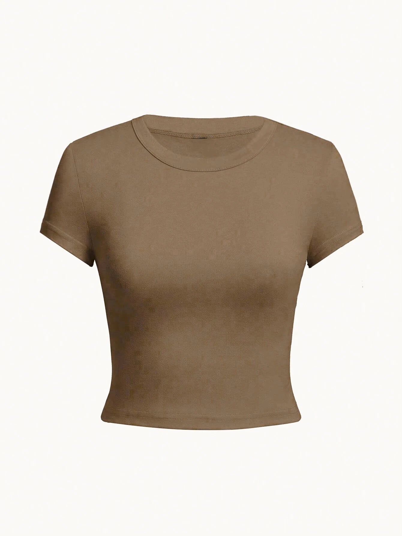Woman Solid Crop Tops Short Sleeve High Elastic T-Shirt Soft O-Neck Sporty Tees