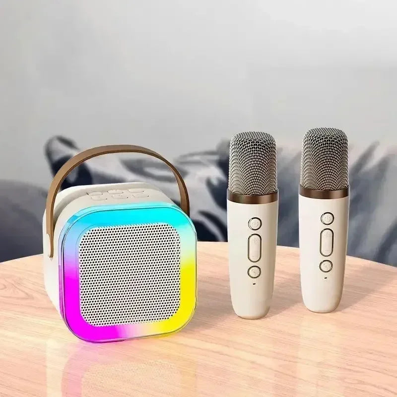 K12 Wireless Bluetooth Speaker Multifunction with 2 Microphone RGB Portable Music Player Karaoke Machine for Child Home Gift