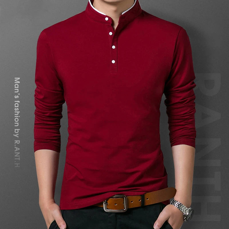 Men Long Sleeve Polo T-shirt Comfortable Top
