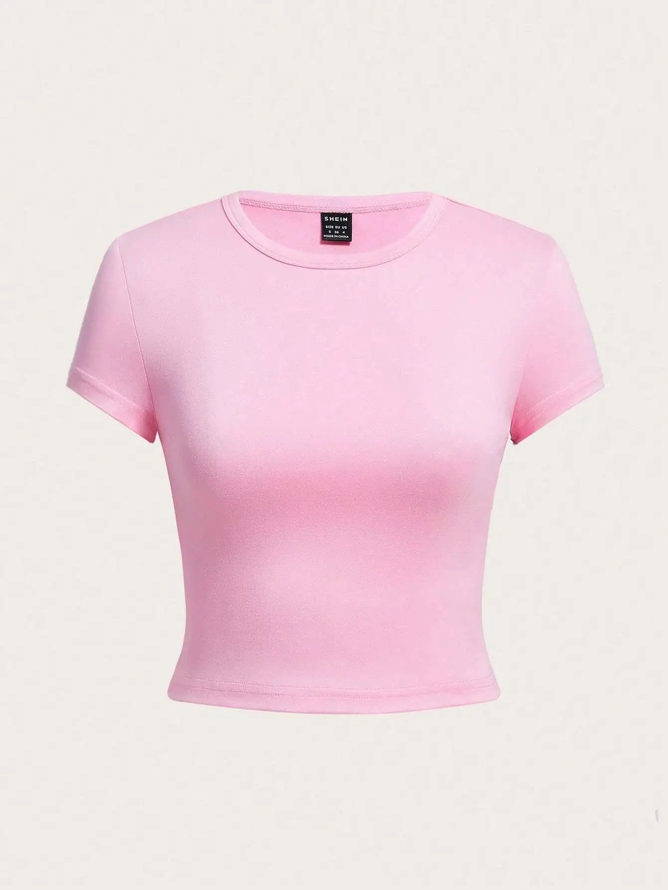 Woman Solid Crop Tops Short Sleeve High Elastic T-Shirt Soft O-Neck Sporty Tees