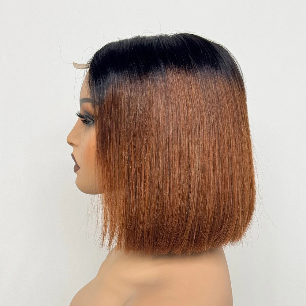 Double Drawn Bone Straight 100% Human Hair Wig 2x6 Lace Clsoure Colored 250% Density Short Bob Remy Hair Wigs for Black Women