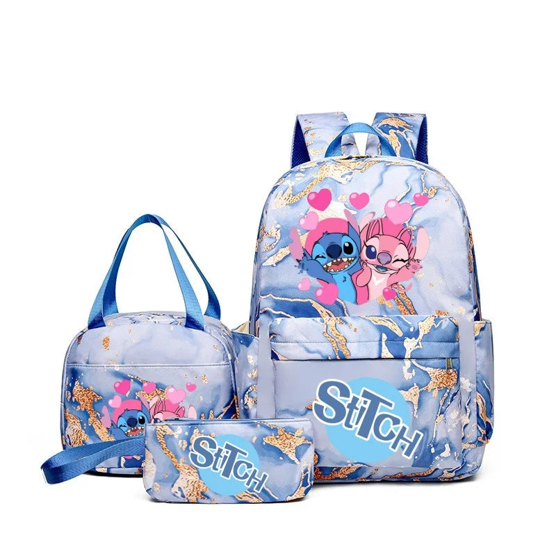 3Pcs Stitch Print Backpack Set, With Tote and Pouch, Large Capacity Lightweight And Pouch