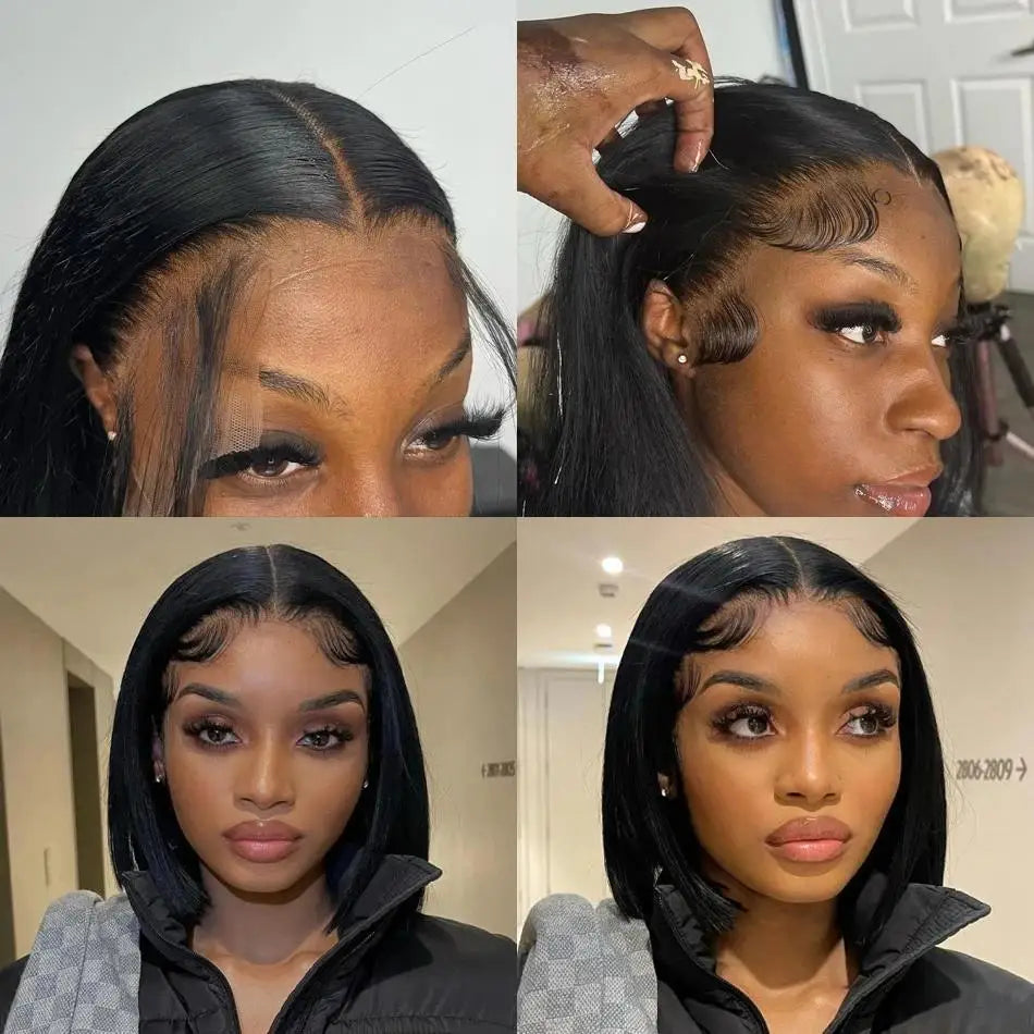 Hair 13x4 Straight Lace Frontal Bob Wig 8-14 Inches Pre Plucked 100% Human Hair Wigs Brazilian Remy Bone Straight Bob Summerverbes