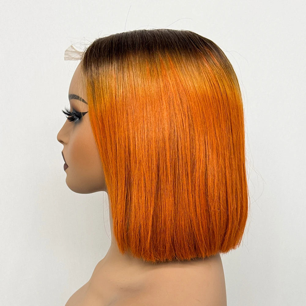 Double Drawn Bone Straight 100% Human Hair Wig 2x6 Lace Clsoure Colored 250% Density Short Bob Remy Hair Wigs for Black Women