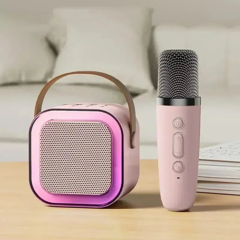 K12 Wireless Bluetooth Speaker Multifunction with 2 Microphone RGB Portable Music Player Karaoke Machine for Child Home Gift