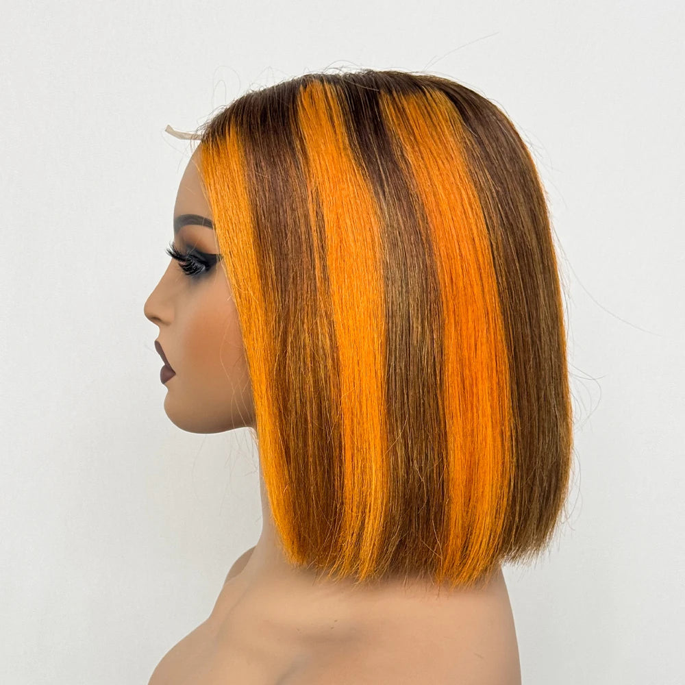 Double Drawn Bone Straight 100% Human Hair Wig 2x6 Lace Clsoure Colored 250% Density Short Bob Remy Hair Wigs for Black Women