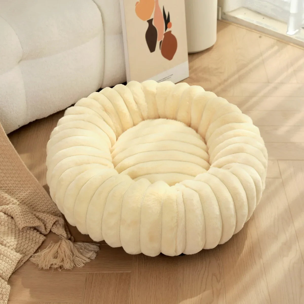 Long Plush Round Cat Nest Winter Warm Dog Beds Super Soft Dogs Mat Sofa Pet Sleeping Supplies