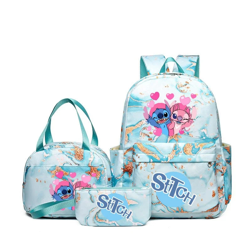 3Pcs Stitch Print Backpack Set, With Tote and Pouch, Large Capacity Lightweight And Pouch