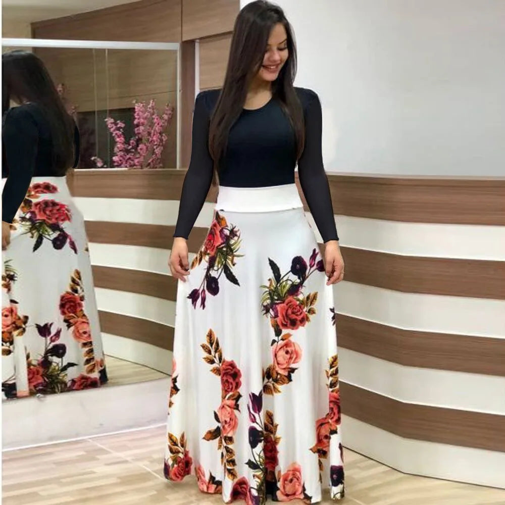 flower color matching dresses, long dresses, for women's