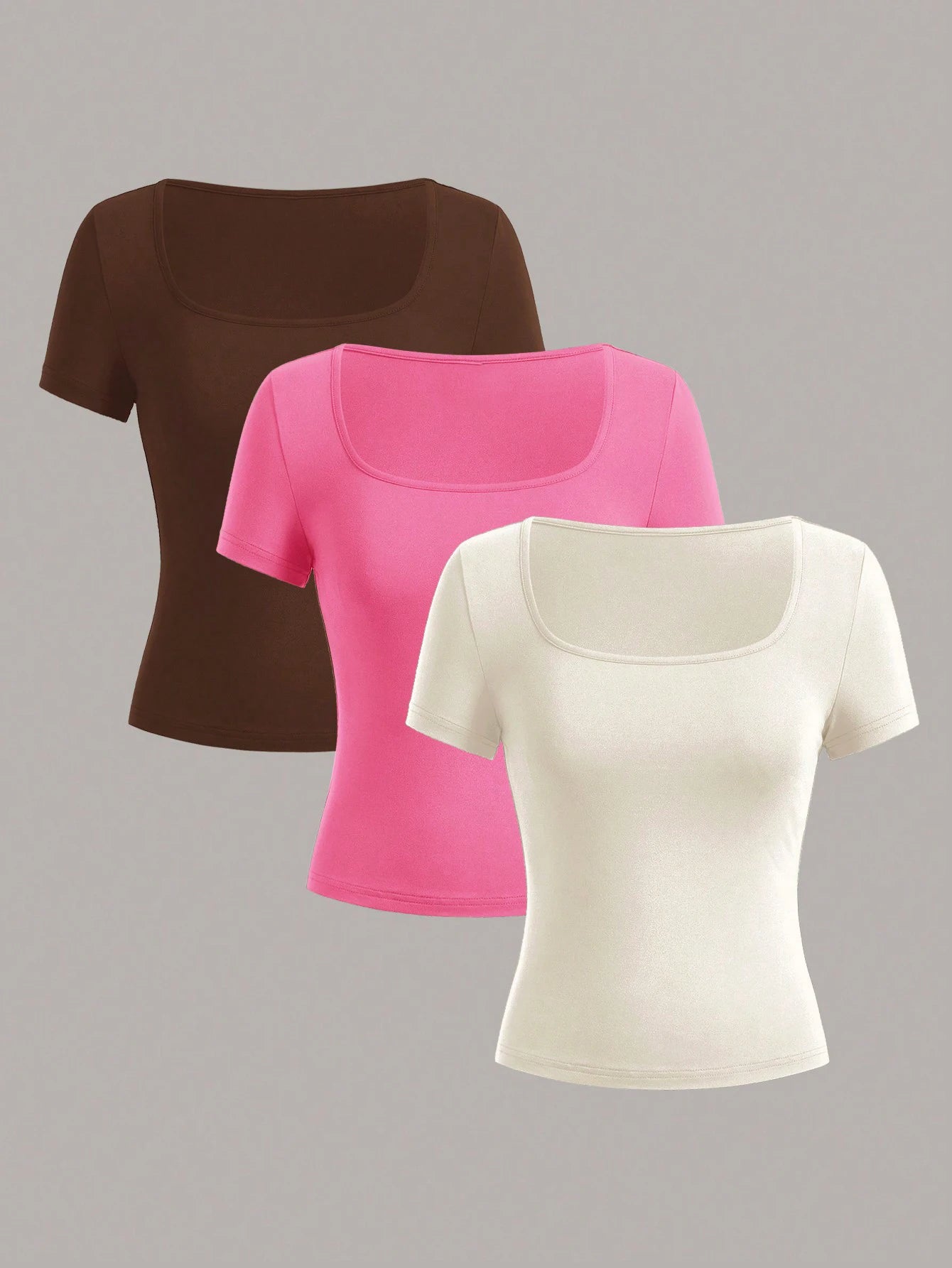 3 pieces Summer Slimming T-shirt Women's Sexy Short Sleeve T-shirt U-neck Women's Solid Color Basic Korean Top Hot Y2k