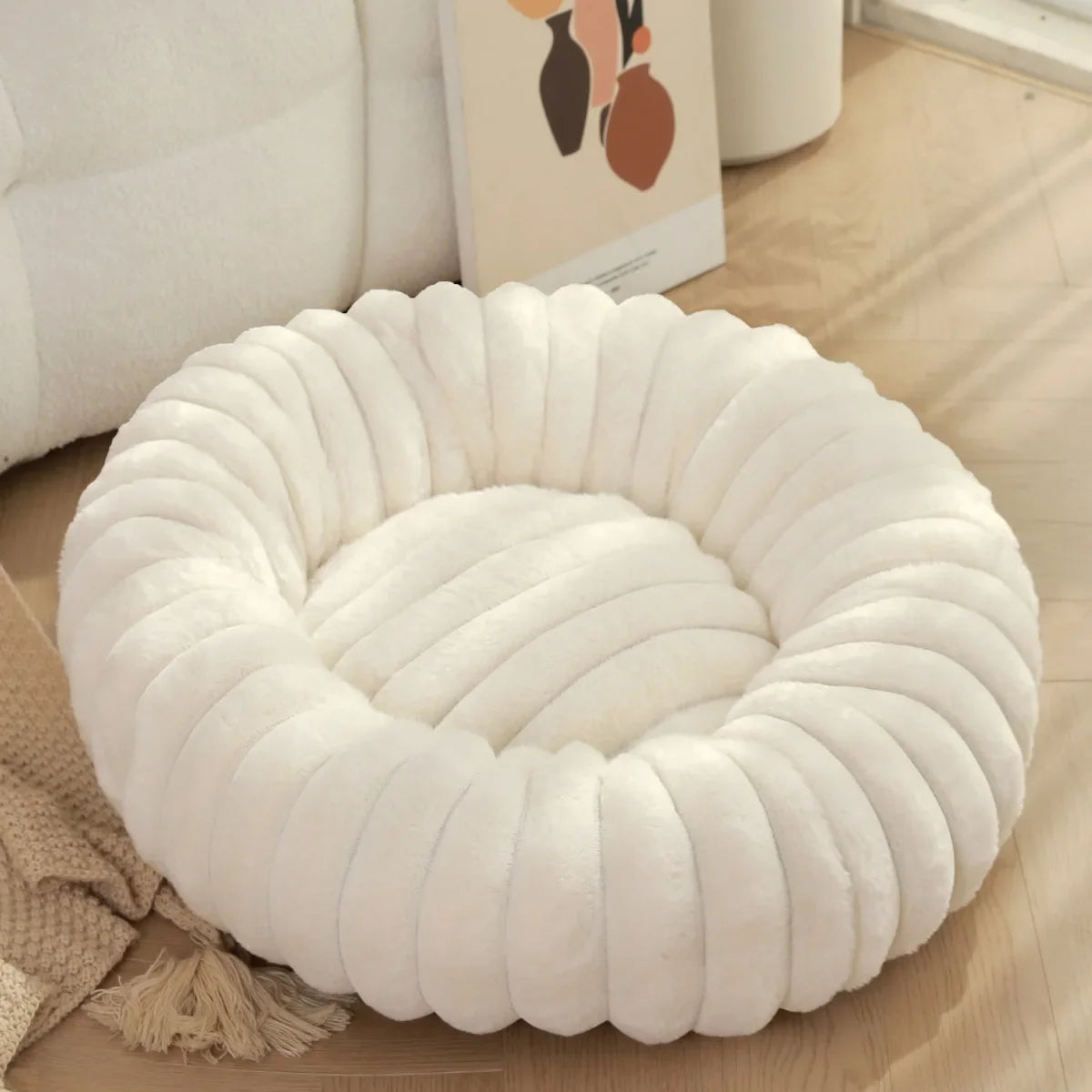 Long Plush Round Cat Nest Winter Warm Dog Beds Super Soft Dogs Mat Sofa Pet Sleeping Supplies