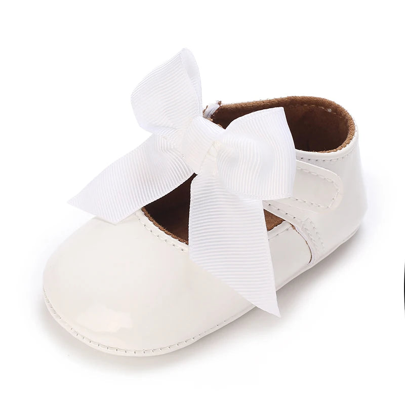 Newborn Princess Shoes Soft Leather Anti Slip Rubber Sole Baby Shoes White Girls Shoes
