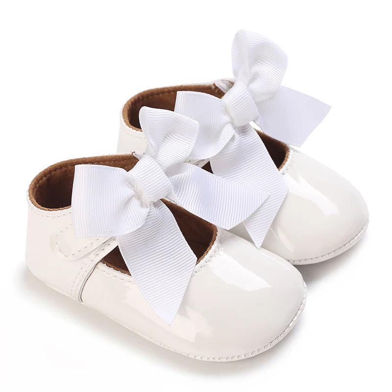 Newborn Princess Shoes Soft Leather Anti Slip Rubber Sole Baby Shoes White Girls Shoes