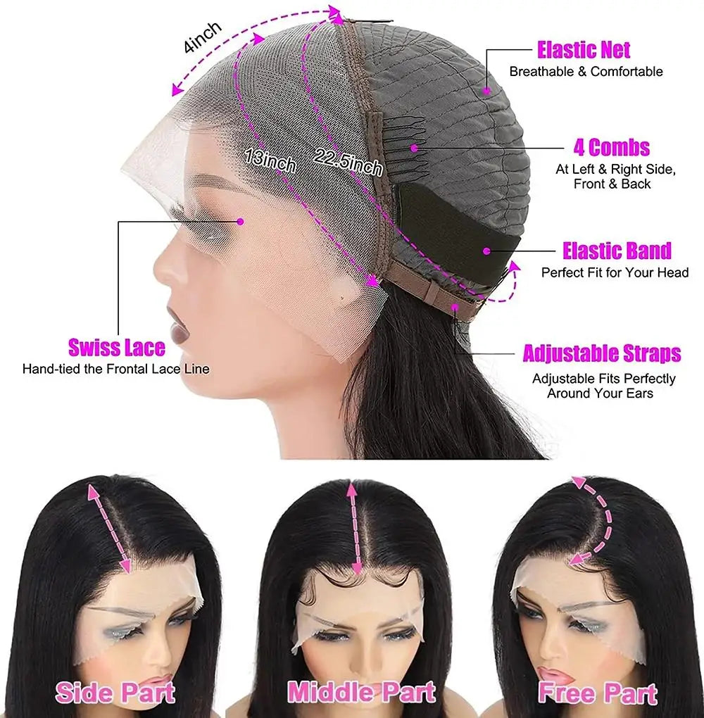Hair 13x4 Straight Lace Frontal Bob Wig 8-14 Inches Pre Plucked 100% Human Hair Wigs Brazilian Remy Bone Straight Bob Summerverbes