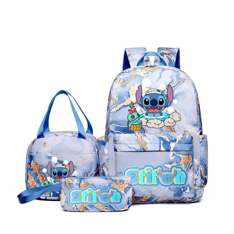 3Pcs Stitch Print Backpack Set, With Tote and Pouch, Large Capacity Lightweight And Pouch