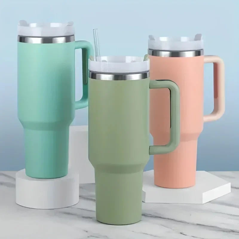 40oz 1200ML umbler with Handle Straw Double Wall Thermal Travel Cup