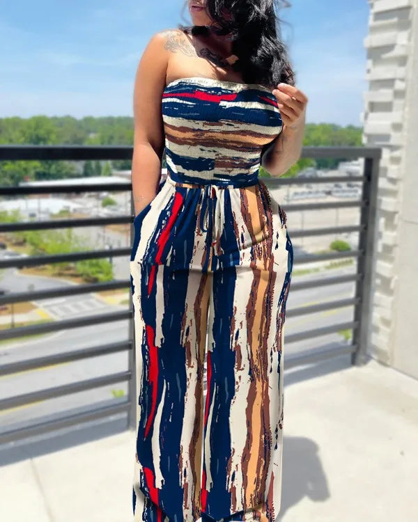 Women's casual Sleeveless Tight Polka Dot Printing Jumpsuits Elegant And Fashionable Off Shoulder pleated Long pants Rompers
