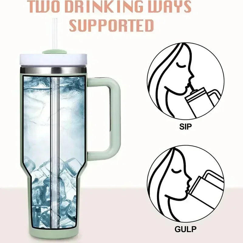 40oz 1200ML umbler with Handle Straw Double Wall Thermal Travel Cup