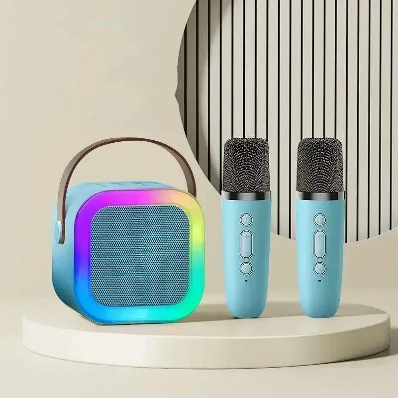 K12 Wireless Bluetooth Speaker Multifunction with 2 Microphone RGB Portable Music Player Karaoke Machine for Child Home Gift