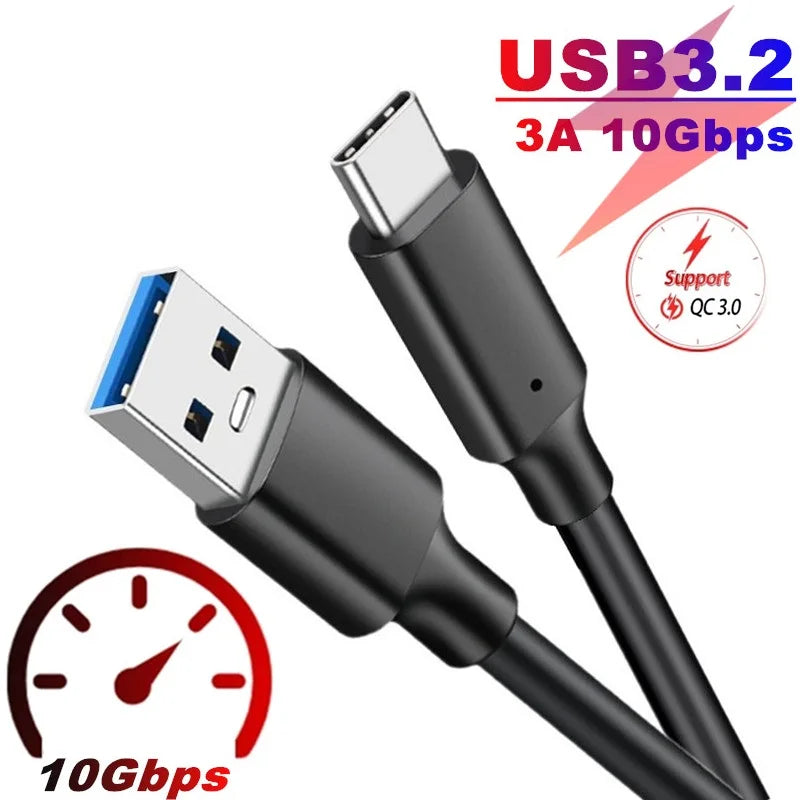 USB3.1 Gen2 10Gbps Cable USB A to USB C Cable 3A 60W QC3.0 Fast Charging for Samsung NVMe Hard Disk External Android Data Cable
