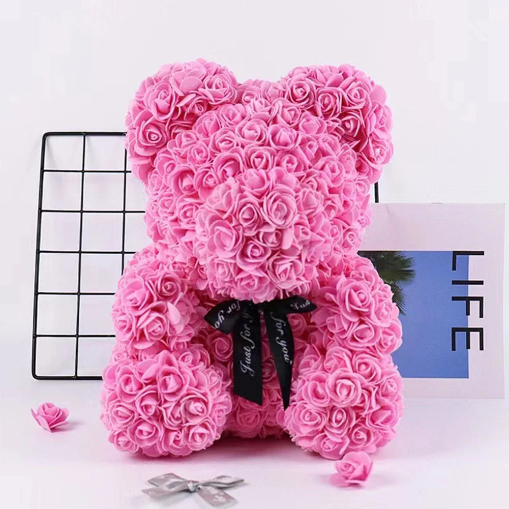 25cm Artificial Teddy Rose Flower Bear with Box Romantic Valentines Day Gift Girlfriend Women Anniversary Wedding Party Supplies