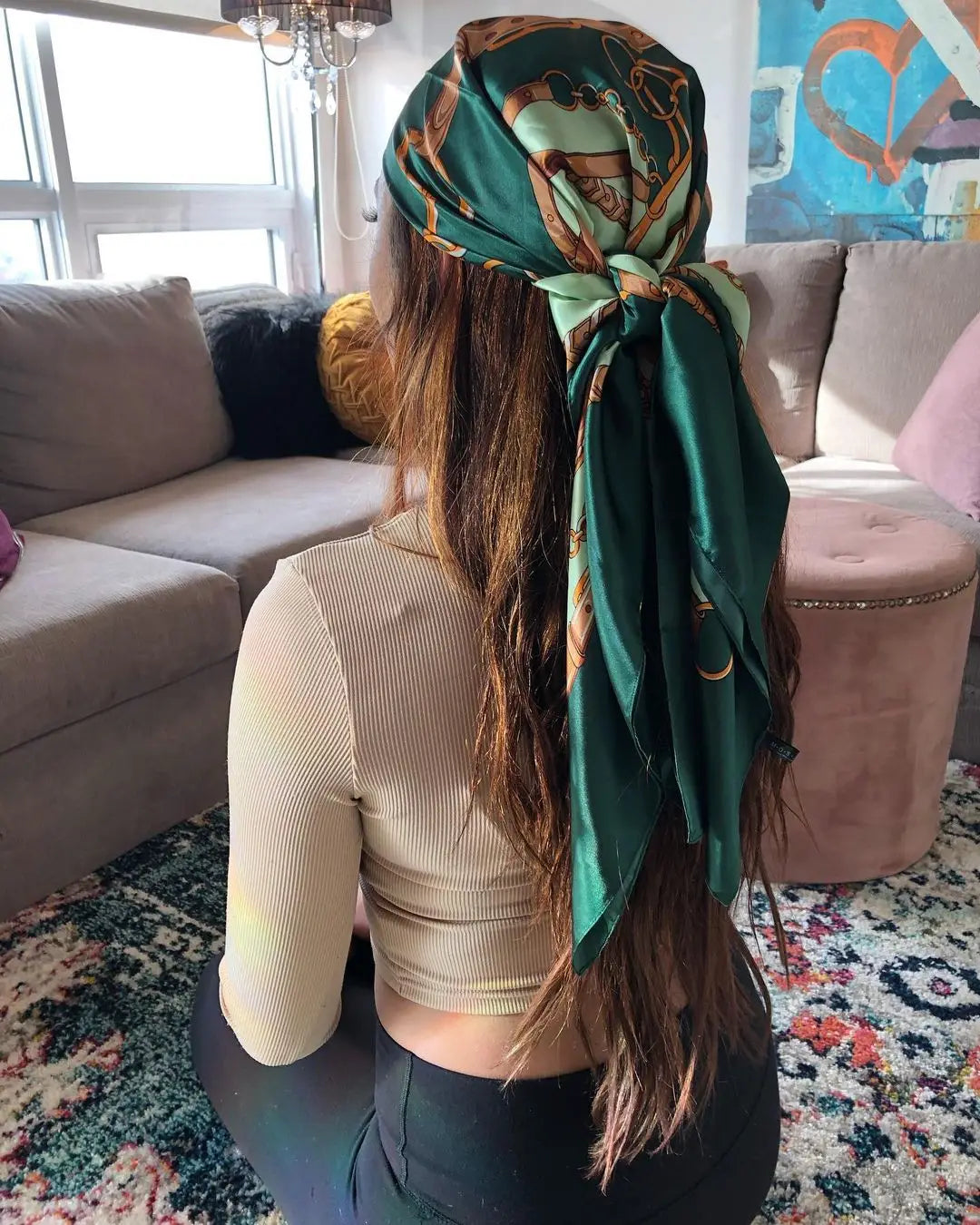 Large Hijab Scarves For Women Fashion Print Silk Satin Scarf 90cmx90cm Luxury Brand Square Shawls Head Scarfs For Ladies
