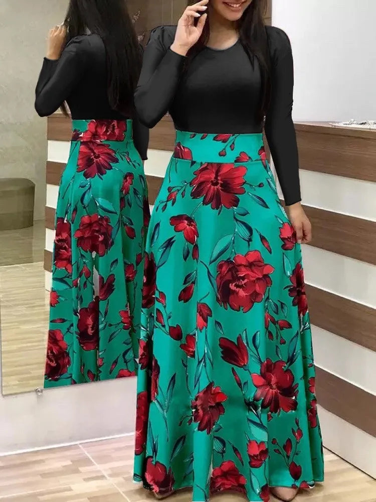 flower color matching dresses, long dresses, for women's
