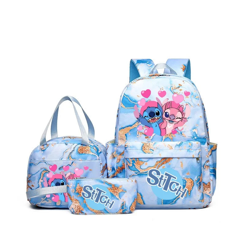 3Pcs Stitch Print Backpack Set, With Tote and Pouch, Large Capacity Lightweight And Pouch