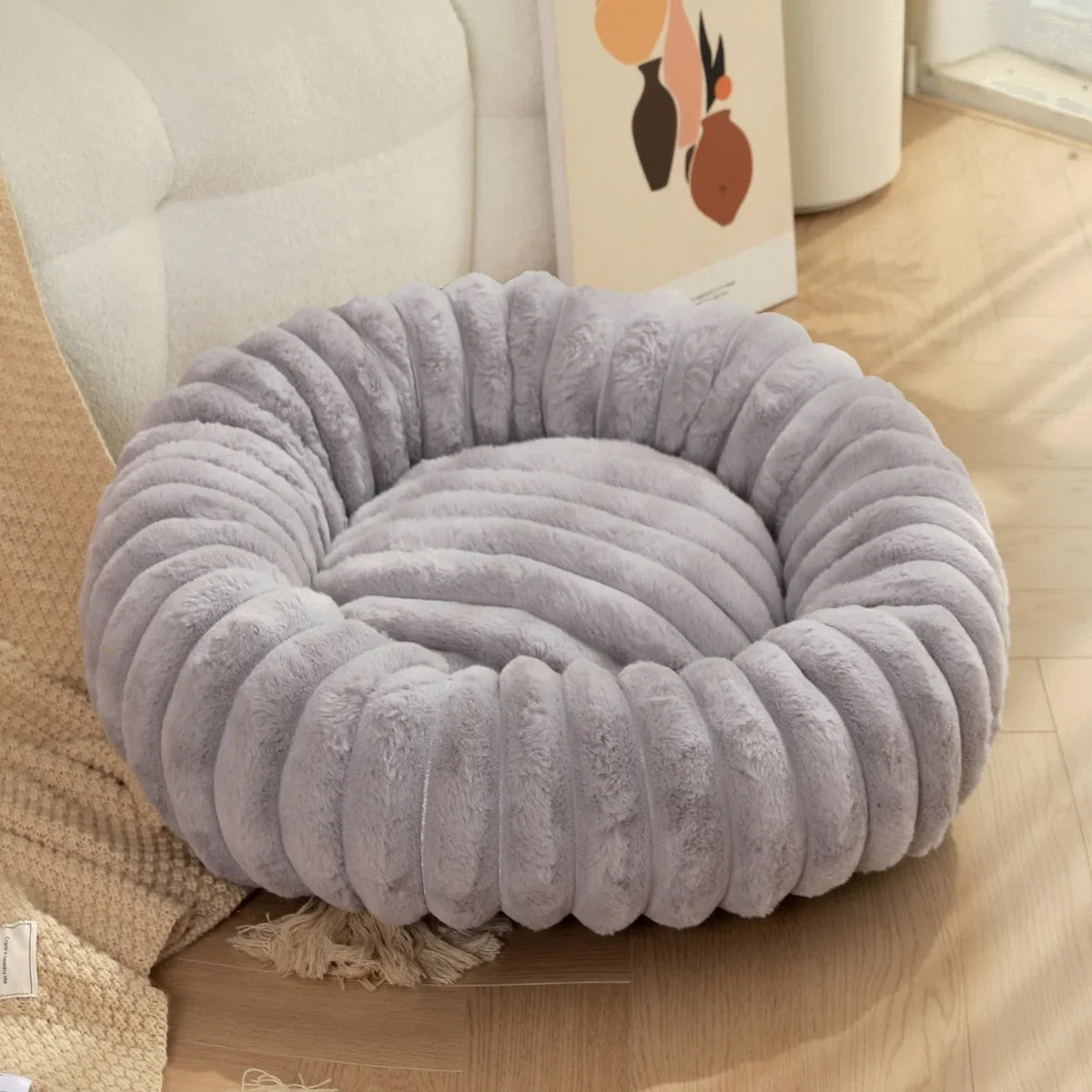 Long Plush Round Cat Nest Winter Warm Dog Beds Super Soft Dogs Mat Sofa Pet Sleeping Supplies