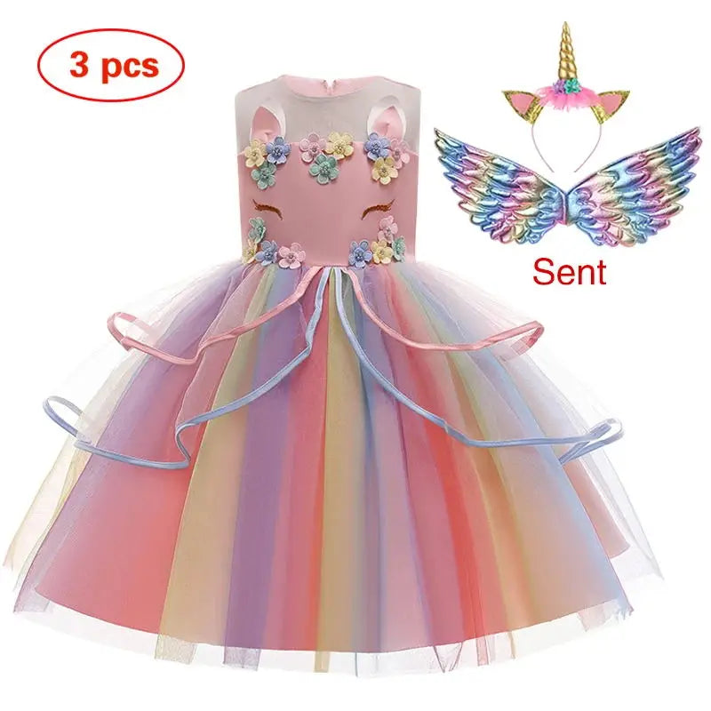 Baby Girls Unicorn Tutu Dress Pastel Rainbow Princess Girls Birthday Party Dress Children Kids Halloween Unicorn Perform Costume