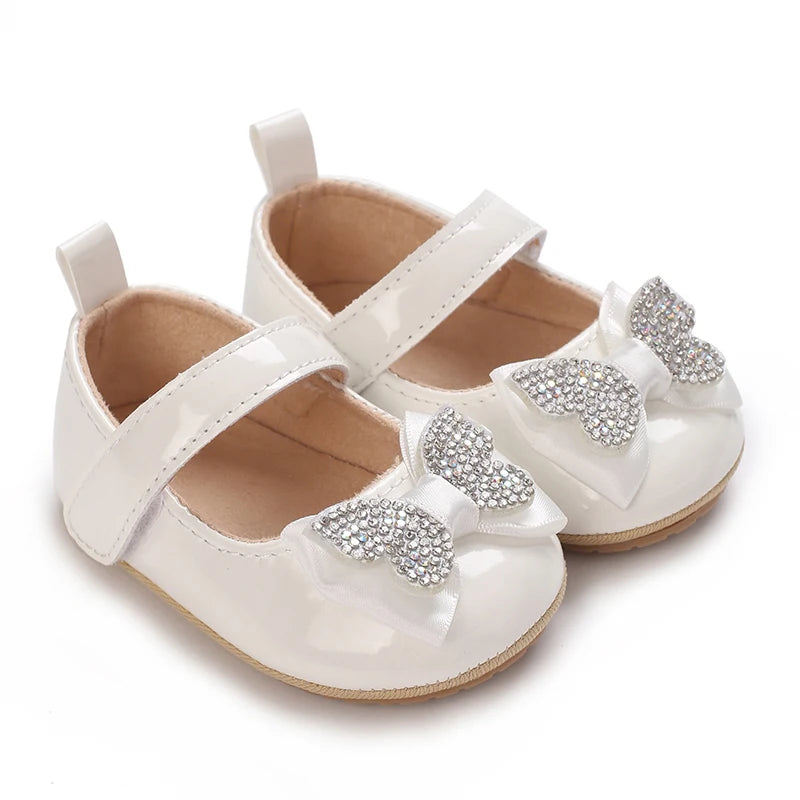 Newborn Princess Shoes Soft Leather Anti Slip Rubber Sole Baby Shoes White Girls Shoes