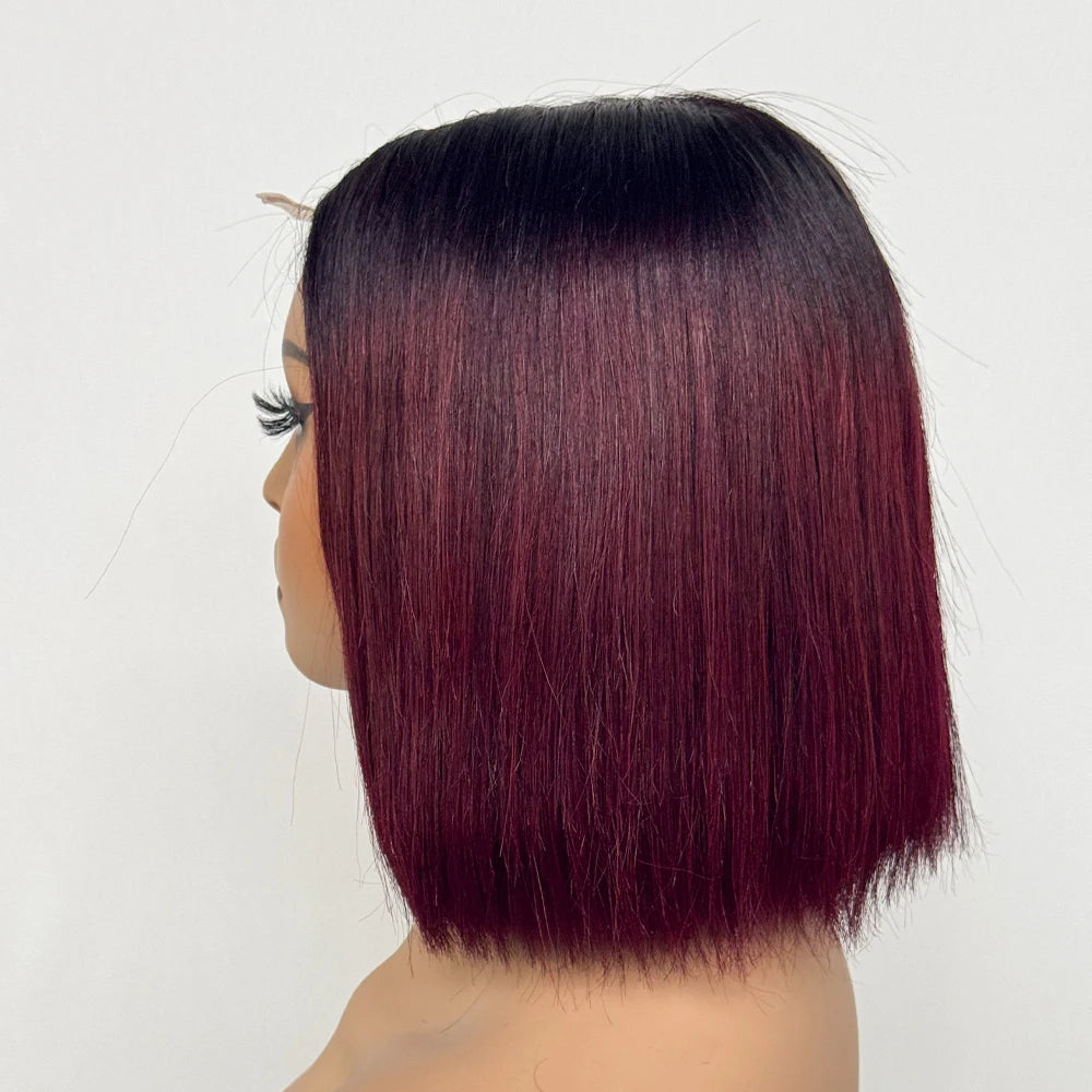 Double Drawn Bone Straight 100% Human Hair Wig 2x6 Lace Clsoure Colored 250% Density Short Bob Remy Hair Wigs for Black Women