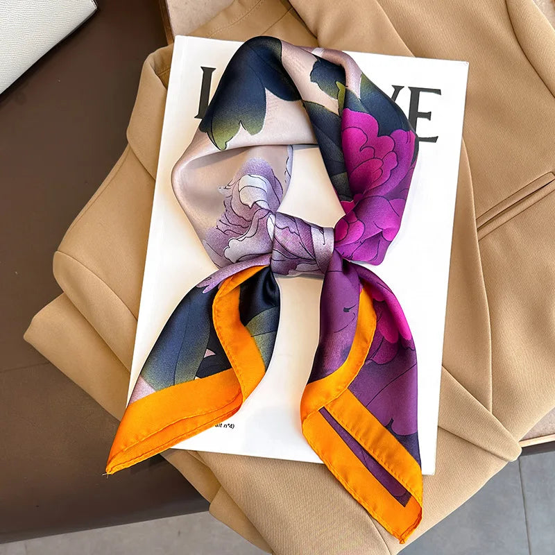 New Fashion 70X70cmPrinted Women's Scarf Pashmina Silk Scarf Square Shawl Decorative Headband Neck Luxury Design Bandana