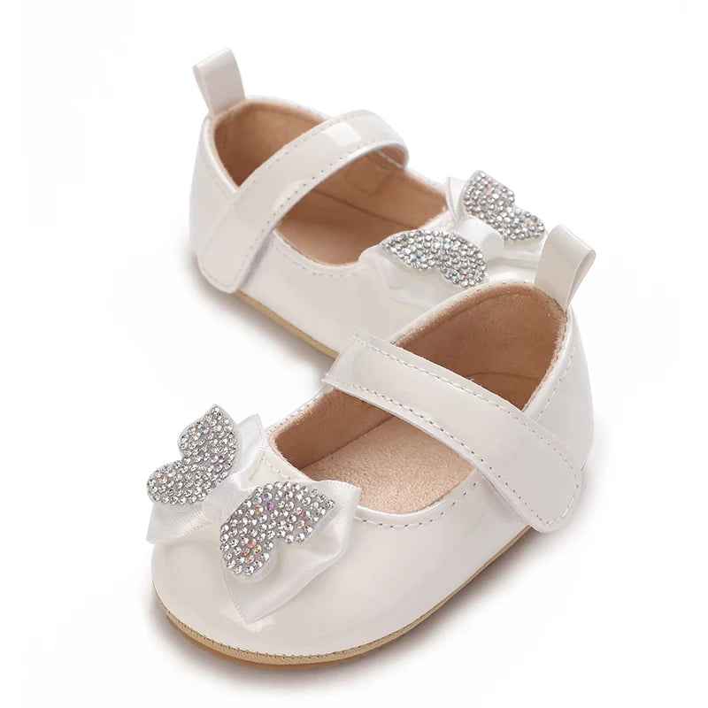 Newborn Princess Shoes Soft Leather Anti Slip Rubber Sole Baby Shoes White Girls Shoes