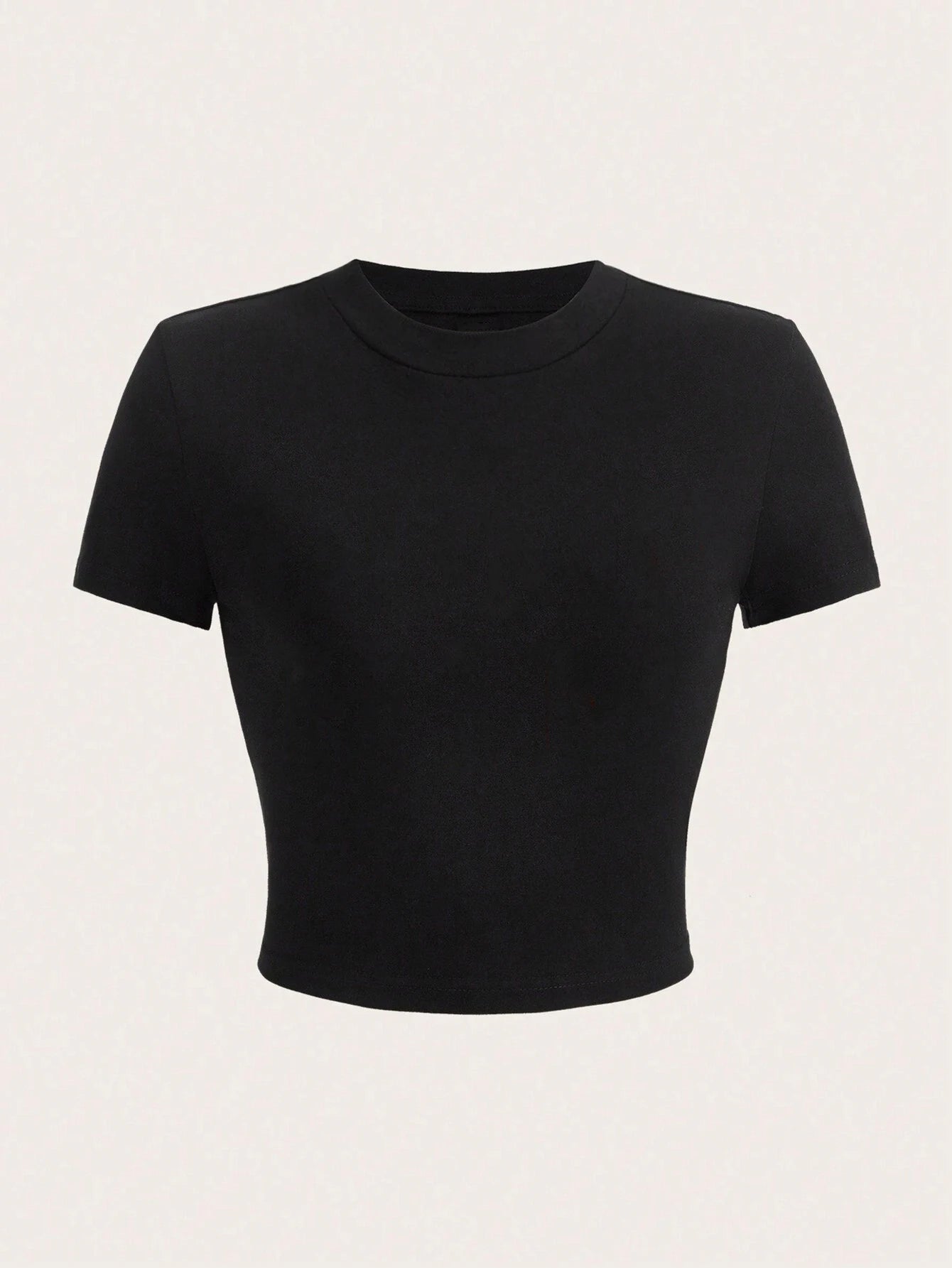 Woman Solid Crop Tops Short Sleeve High Elastic T-Shirt Soft O-Neck Sporty Tees