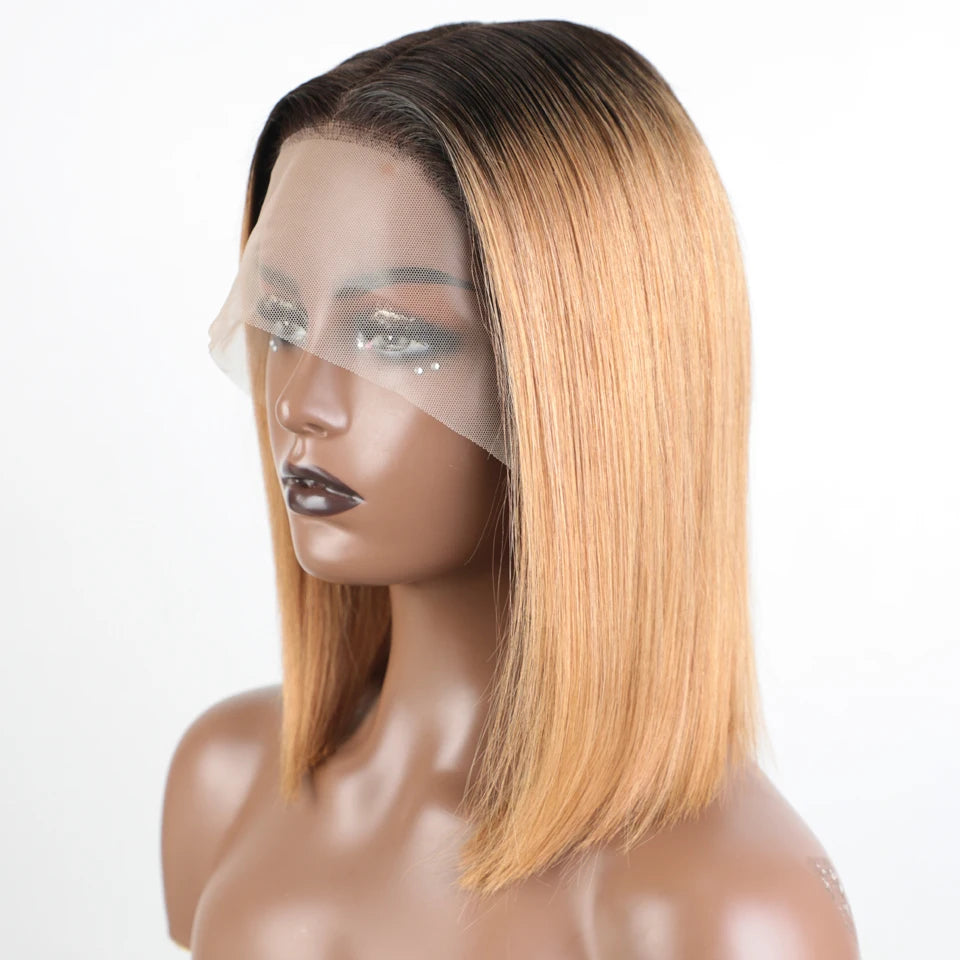 Hair Highlight Brown Straight Bob 13x1 T Part Lace Front 100% Human Hair Wigs For Women Brazilian Remy Hair Bob Wigs