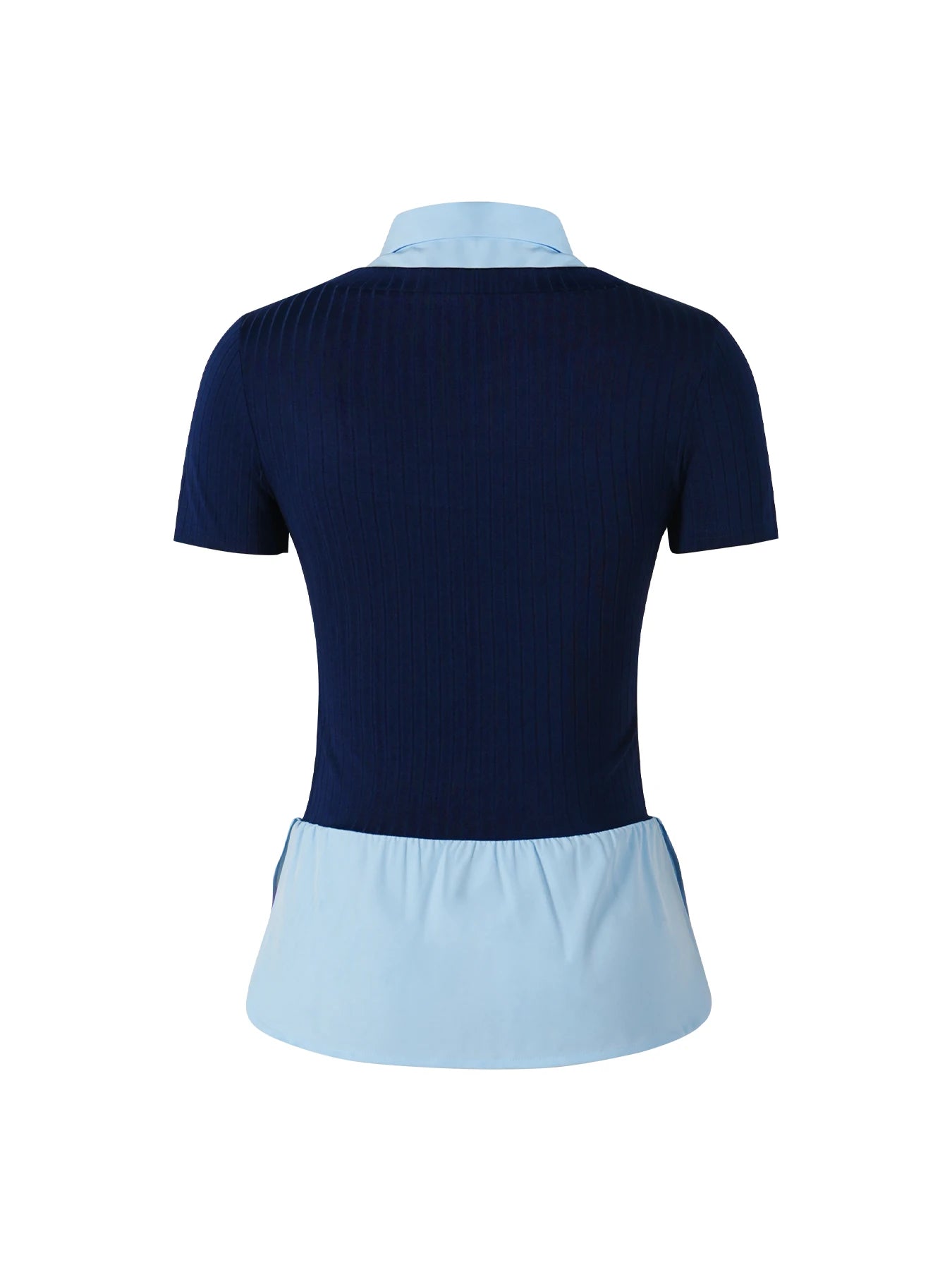 Women's T-shirt Spring Summer Navy Blue Light Blue Contrast Ruffle Hem Valentine's Day Elegant Casual Daily Office Top