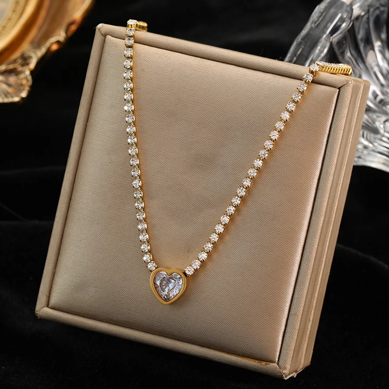 EILIECK 316L Stainless Steel Cute Love Heart Pendant Necklaces Gold Color Waterproof Chain Neck Jewelry Valentine's Day Gifts